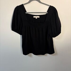LOFT Women's Black Puff Sleeve Square Neck Top Medium Boho Peasant